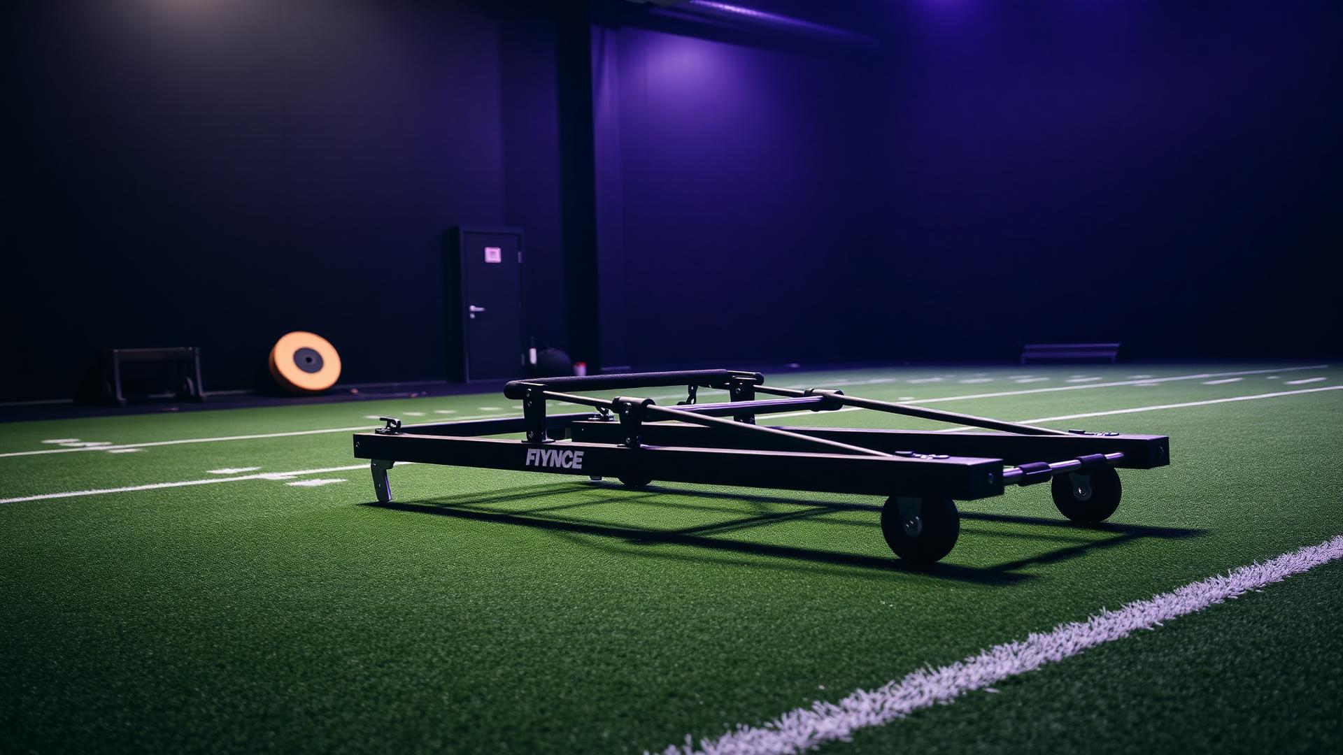 Indoor turf training area with sled